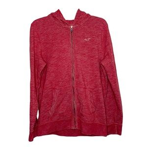 Hollister Zip Up Hoodie Sweat Jacket Soft Red Embroidered Logo Mens Y2K Small